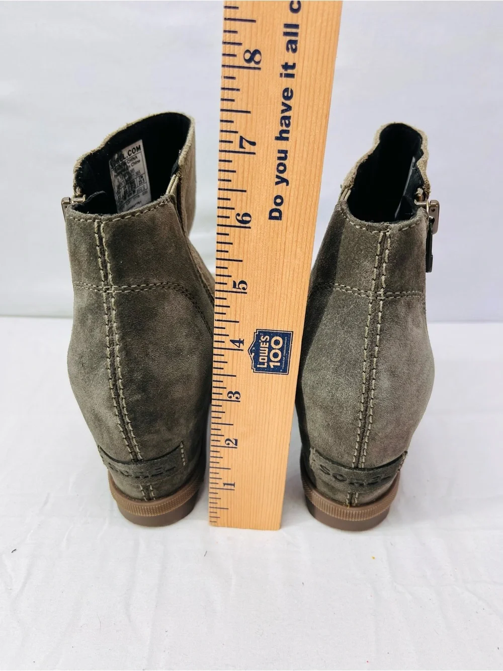 Sorel Taupe and Dark Taupe Suede Wedge Ankle Booties